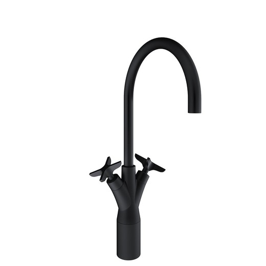 bimando de lavabo alto con caño giratorio 190mm, negro mate, modelo Adagio