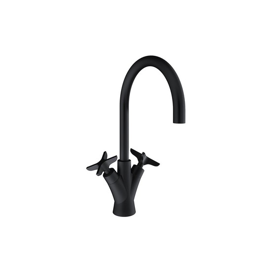 Bimando de lavabo con caño giratorio 170mm, negro mate, modelo Adagio