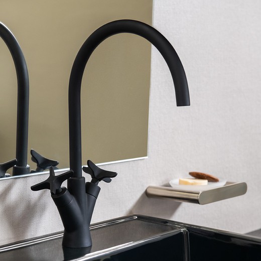 Bimando de lavabo con caño giratorio 190mm, negro mate, modelo Adagio