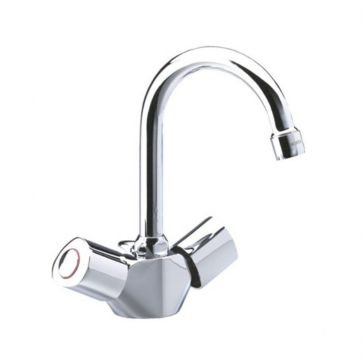 Bimando de lavabo modelo ECO, con caño giratorio de tubo, cromado, con válvula automática de 1 1/4