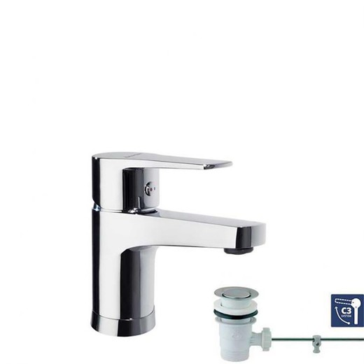 Monomando de lavabo, cromado, modelo Titanium, con válvula automática de 1 1/4