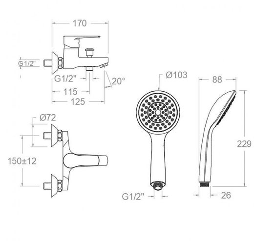 Conjunto monomando Titanium de baño-ducha con equipo de ducha