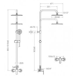 Columna de ducha telescópica monomando con rociador ABS de 240 mm