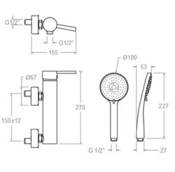 Monomando de ducha Drako, cromado, con equipo de ducha