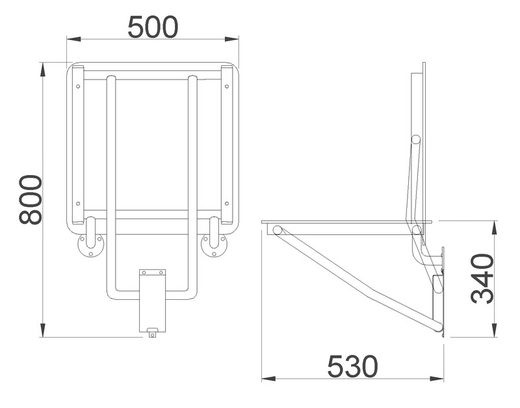 Asiento abatible INOX con tabla fenólica de 50x50