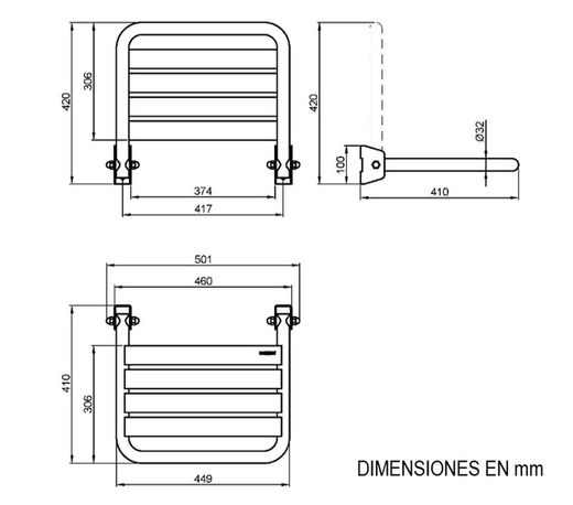 Asiento abatible pared inox. color NEGRO