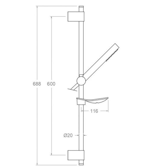 Barra de ducha Zenit de metal con soportes deslizantes, teleducha cilíndrica de metal y flexo, cromada