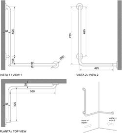Barra ducha INOX 3 puntos anclaje pared IZQUIERDA