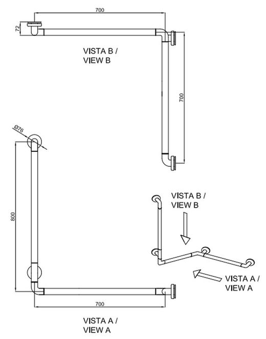 Barra fija ducha aluminio nylon