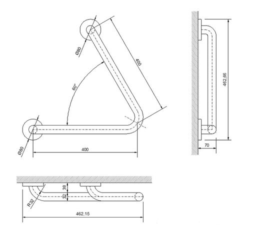 Barra fija INOX 60º inversa satinado