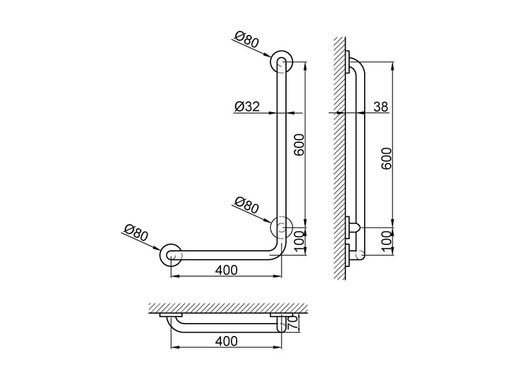Barra fija INOX 90º ducha 400*700 DCHA satinado