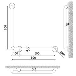 Barra fija INOX 90º ducha 600*600 brillo