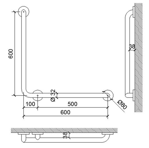 Barra fija INOX 90º ducha 600*600 satinado