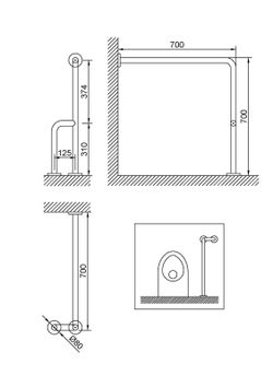 Barra fija INOX tres anclajes pared suelo IZQ