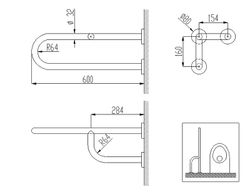 Barra fija INOX tres puntos anclaje pared DERECHA