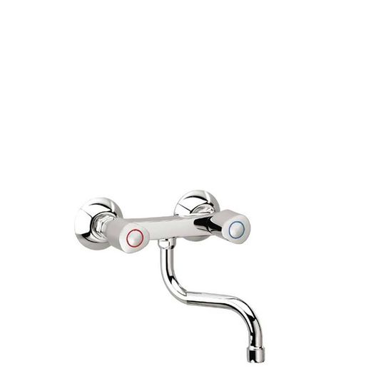 Bimando de fregadero mural, modelo Eco (8,5 - 13,5cm), con caño corto inferior giratorio, cromado