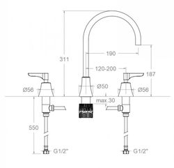 Bimando de lavabo alto para repisa, negro mate, modelo Adagio