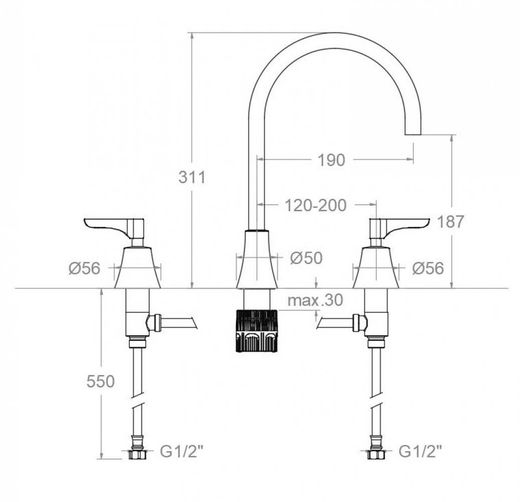 Bimando de lavabo alto para repisa, negro mate, modelo Adagio