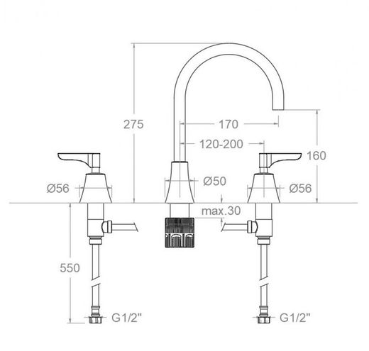 Bimando de lavabo para repisa, cromado, modelo Adagio