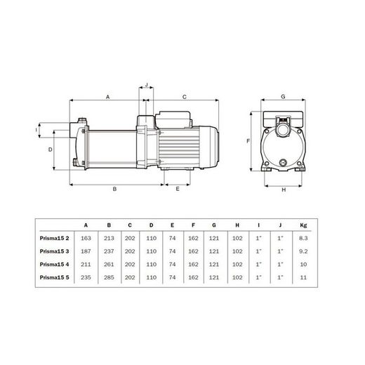 Bomba multietapa Espa - Prisma15 2m 50 000011/STD horizontal