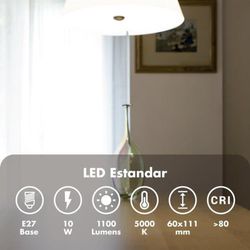 Bombilla 10w E-27 5000 k 1100 lm 180º Silver estándar