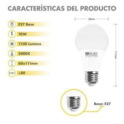 Bombilla 10w E-27 5000 k 1100 lm 180º Silver estándar