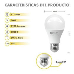Bombilla 20w E-27 3000 k 2200 lm 220º Silver estándar