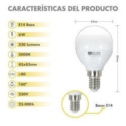 Bombilla 6w E-14 5000 k 560 lm 160º Silver estándar
