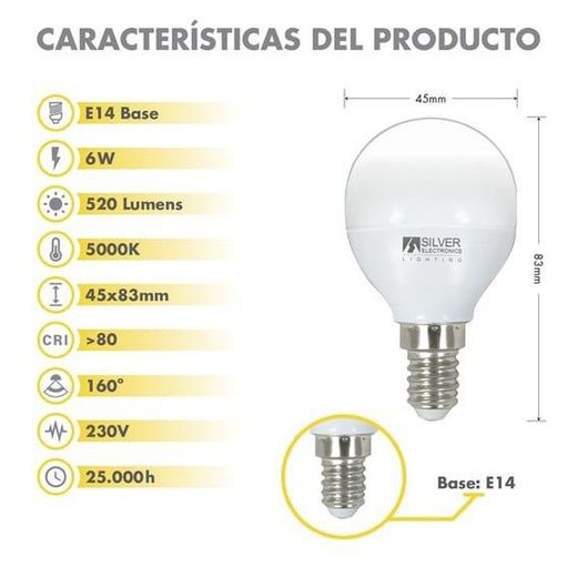 Bombilla 6w E-14 5000 k 560 lm 160º Silver estándar