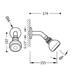 Brazo a pared con rociador de ducha orientable