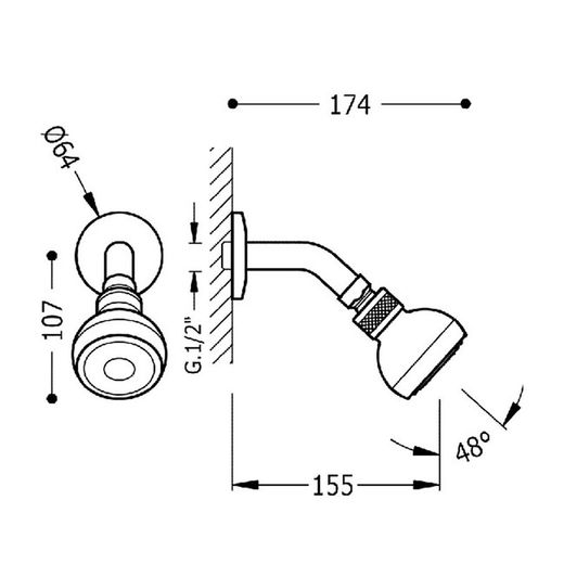 Brazo a pared con rociador de ducha orientable