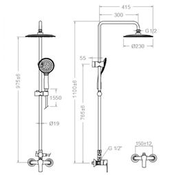 Columna de ducha fija monomando, con rociador Ø240 Mm, cromo, modelo Titanium