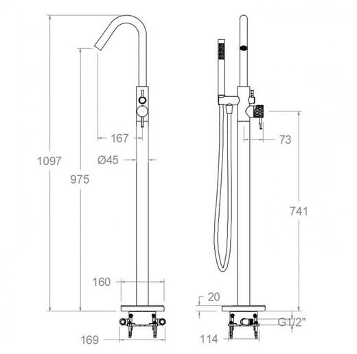 Columna monomando Odisea Joya, para bañera con equipo de ducha, cromado