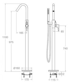 Columna monomando para bañera con equipo de ducha, cromado, modelo Adagio