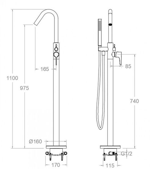 Columna monomando para bañera con equipo de ducha, negro mate, modelo Adagio