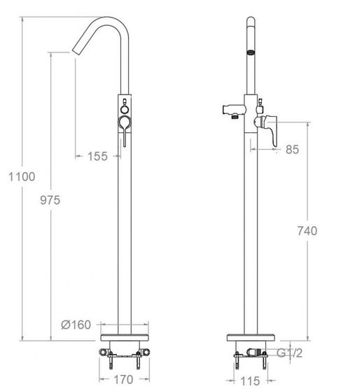 Columna monomando para bañera, cromado, modelo Adagio