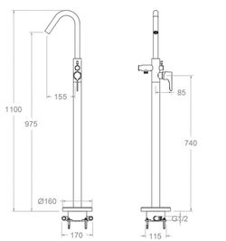 Columna monomando para bañera, negro mate , modelo Adagio