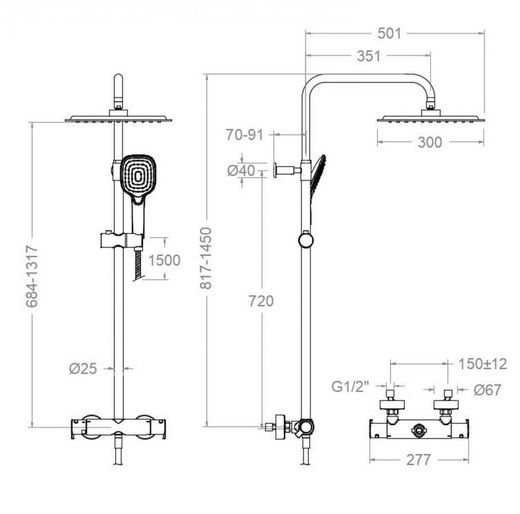 Columna termostática de ducha, negro mate, modelo Blautherm