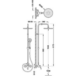 Conjunto de grifo monomando mural de 2 vías para ducha Base-Tres Plus