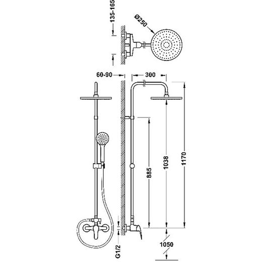 Conjunto de grifo monomando mural de 2 vías para ducha Base-Tres Plus