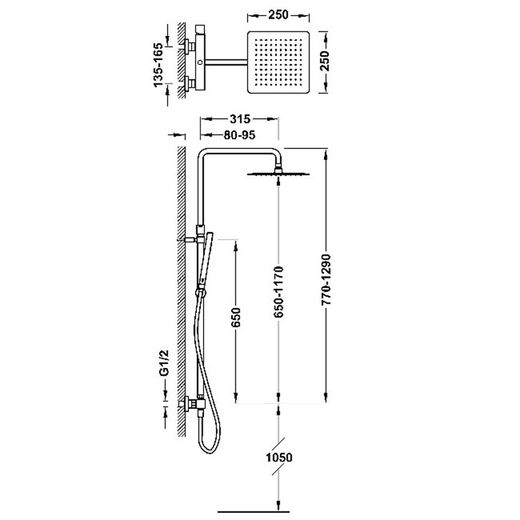 Conjunto de grifo monomando mural de 2 vías para ducha Cuadro