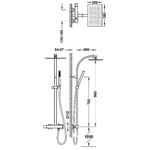 Conjunto de grifo monomando mural de 2 vías para ducha Cuadro