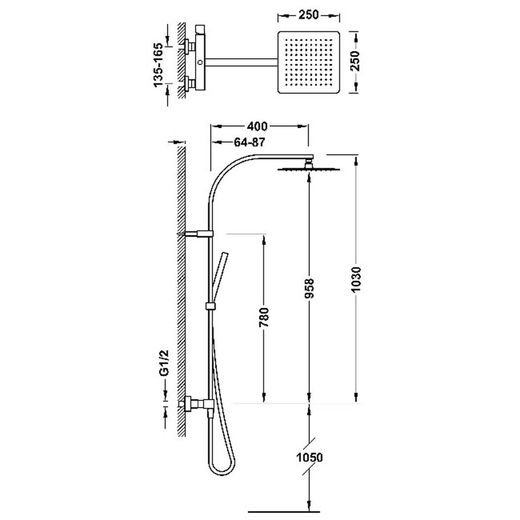 Conjunto de grifo monomando mural de 2 vías para ducha Cuadro