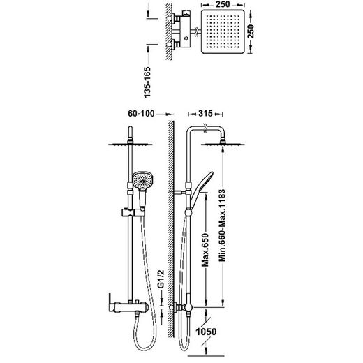 Conjunto de grifo monomando mural de 2 vías para ducha Lex-Alp