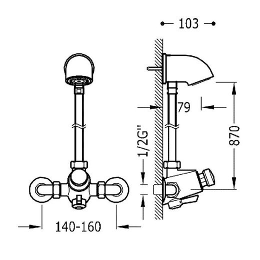 Conjunto de grifo temporizado mural con selector de temperatura para ducha Colectividades