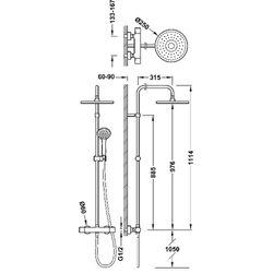 Conjunto de grifo termostático mural de 2 vías para ducha Base-Tres Plus