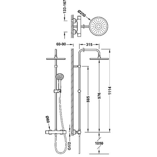 Conjunto de grifo termostático mural de 2 vías para ducha Base-Tres Plus