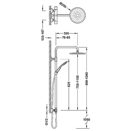 Conjunto de grifo termostático mural de 2 vías para ducha Base-Tres Plus