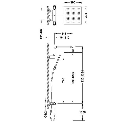 Conjunto de grifo termostático mural Over-wall de 2 vías para ducha Fuji