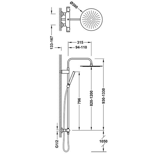 Conjunto de grifo termostático mural Over-wall de 2 vías para ducha Max-Tres
